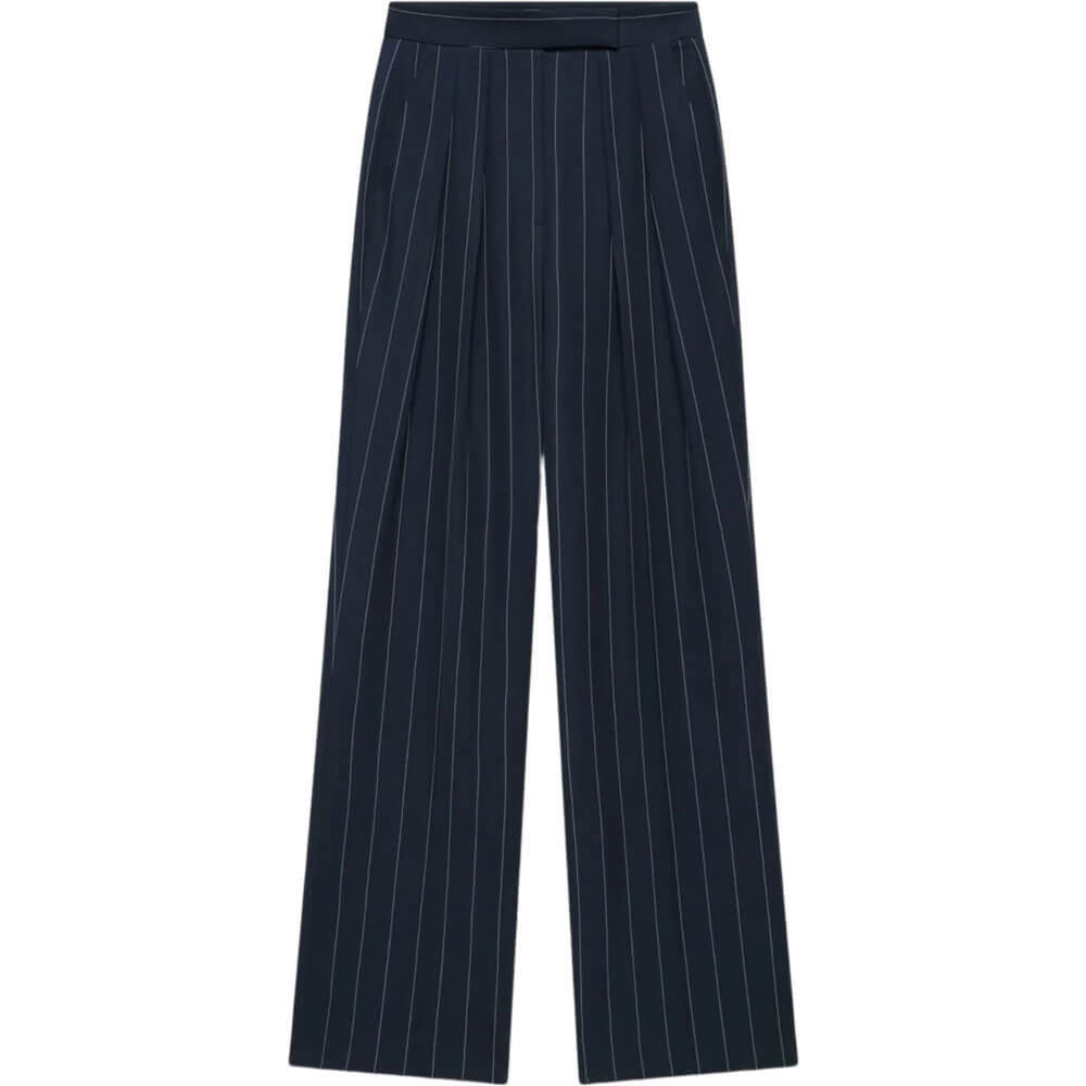 Mint Velvet Navy Pinstripe Wide Trousers